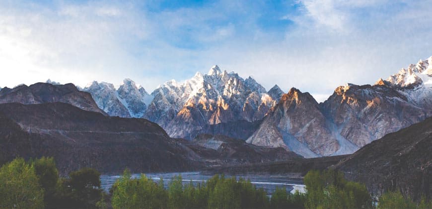 Adventure GB tour to Hunza Attabad Lake with snow-capped mountain peaks