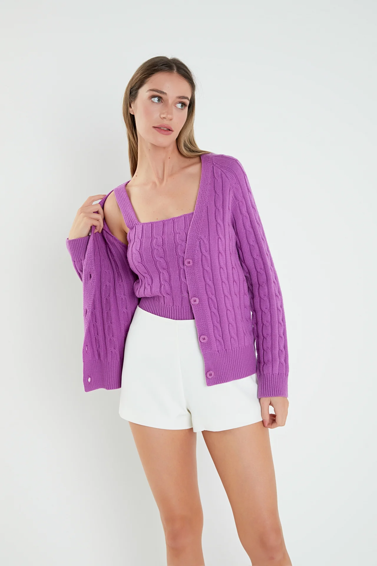 English Factory Women's Cable Knit Cardigan