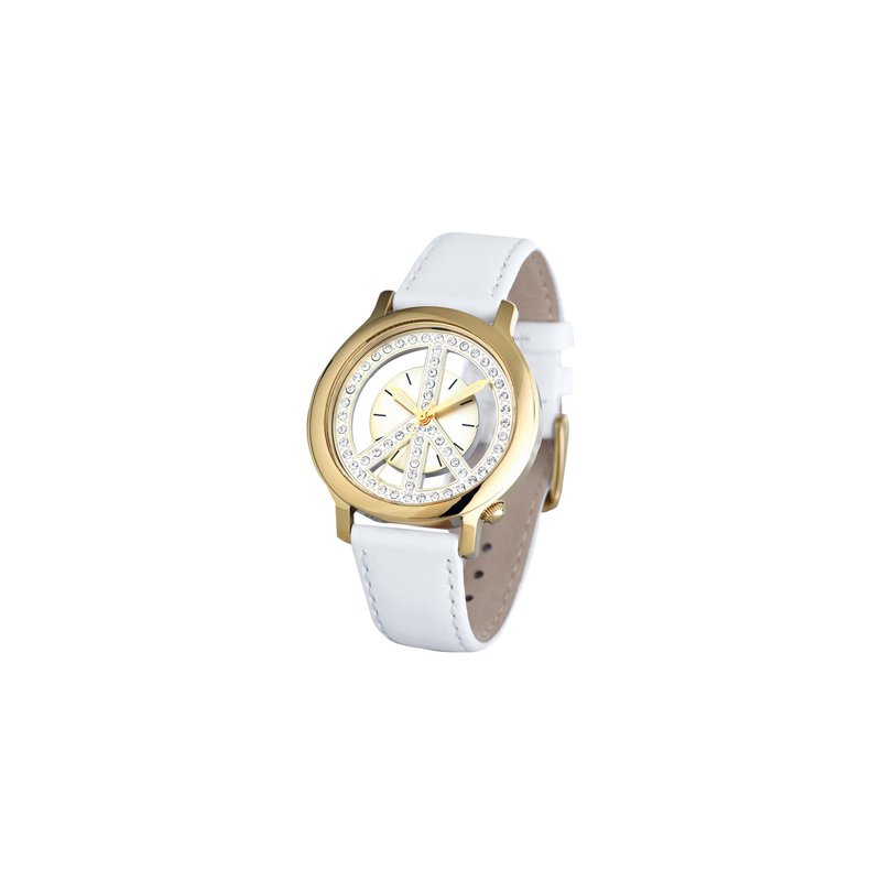 Swiss Gold Plated White Leather Strap Ladies Watch