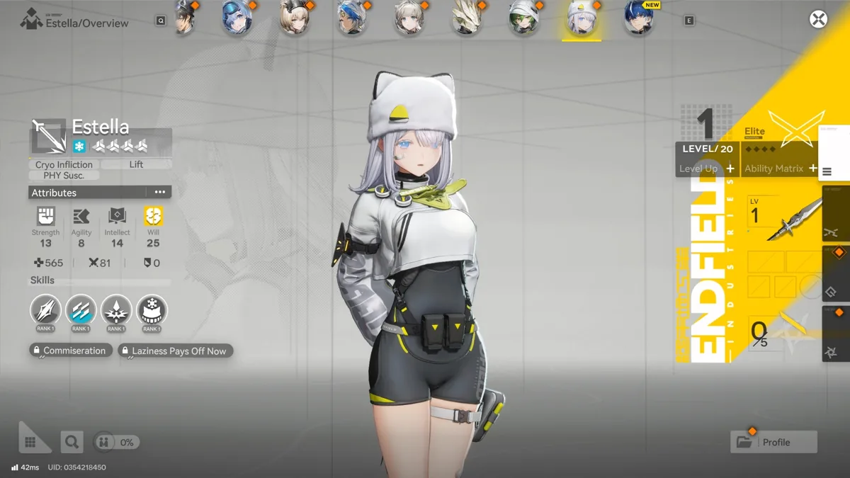 Arknights Endfield character selection screen showing Endministrator