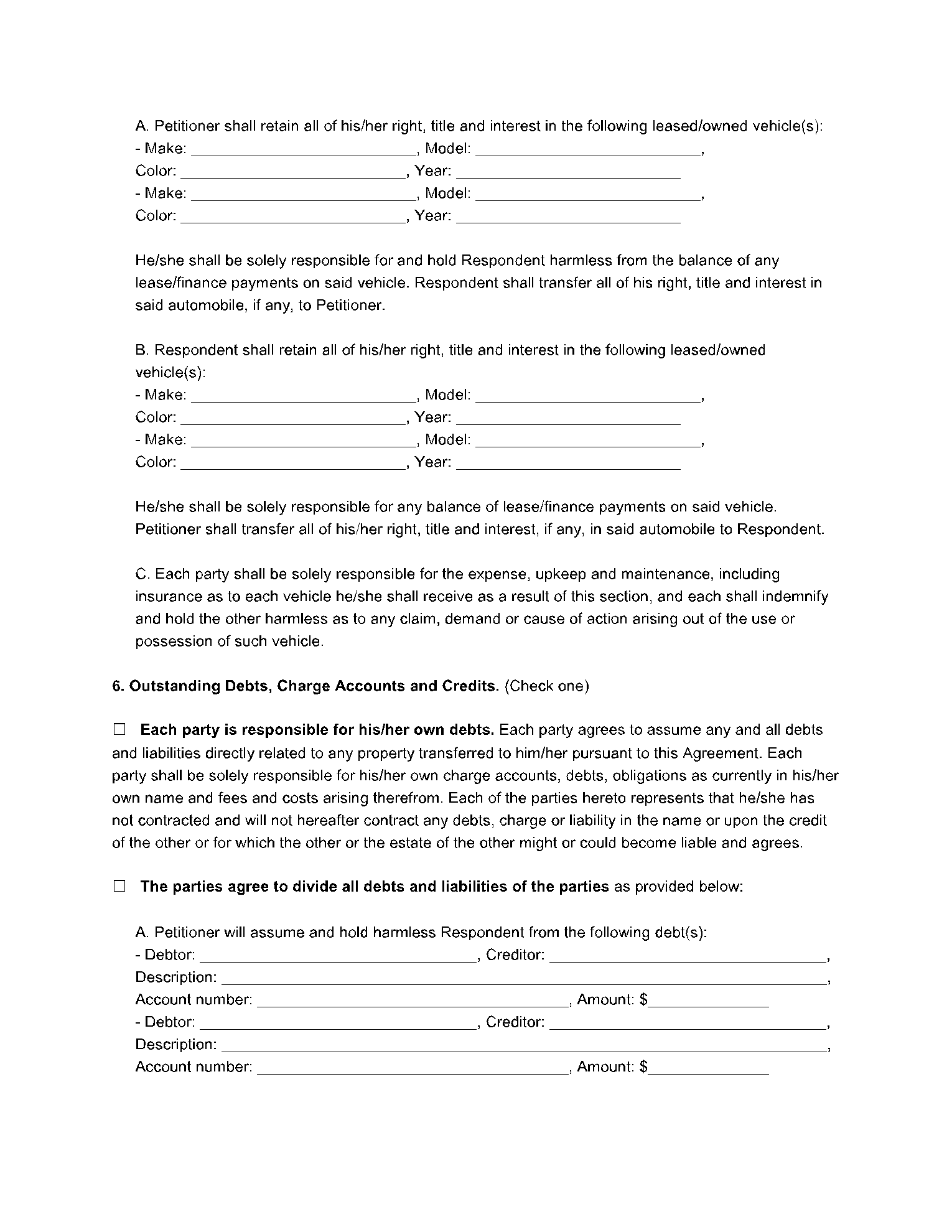 Separation Agreement Financial Provisions