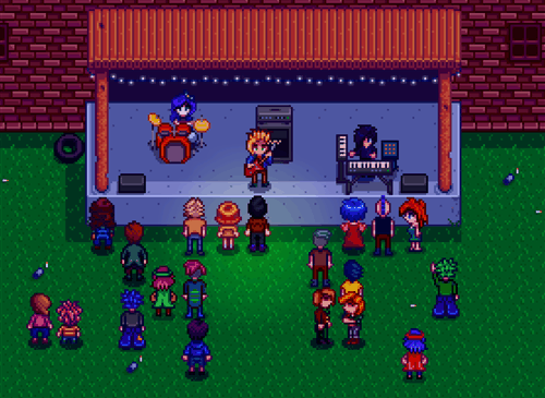 Stardew Valley character Sam playing guitar
