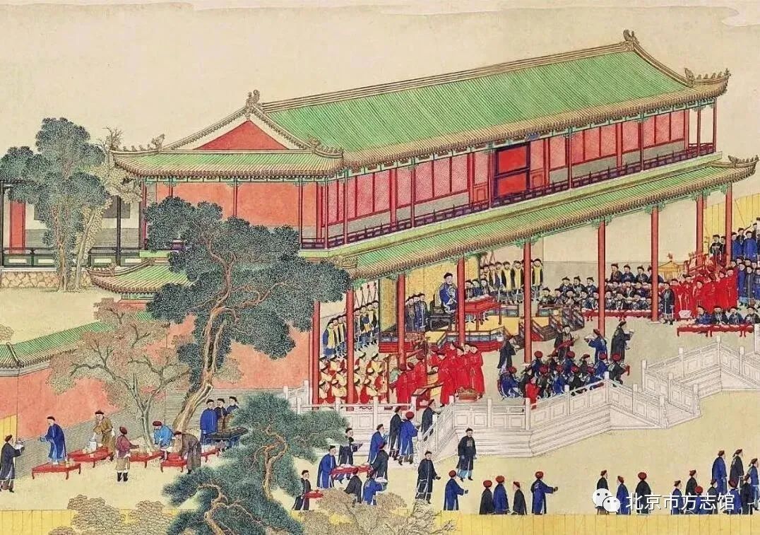 清朝满族统治者在宫廷中讨论政治事务的历史绘画