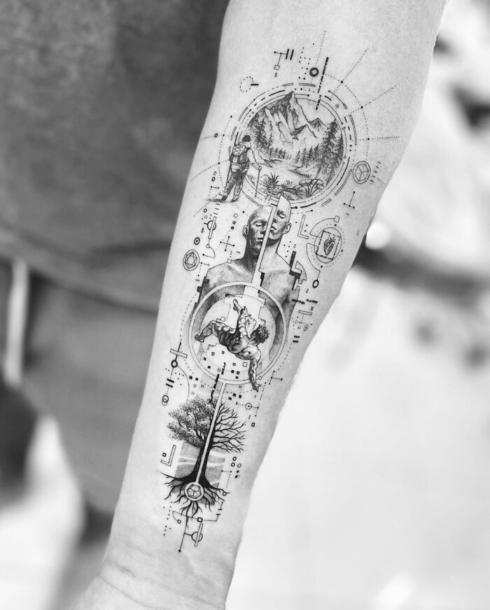 Geometric linework tattoo