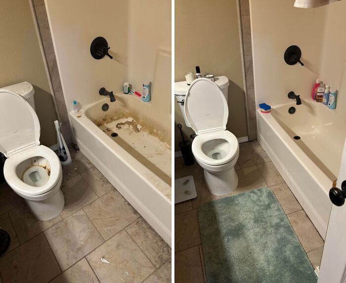 Bathroom before and after cleaning transformation