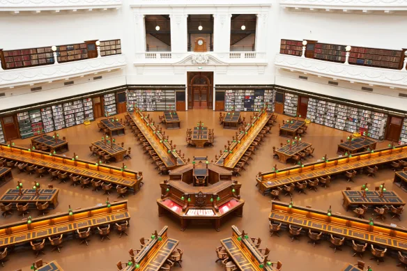 La Trobe Reading Room at State Library Victoria showing the iconic dome and reading desks
