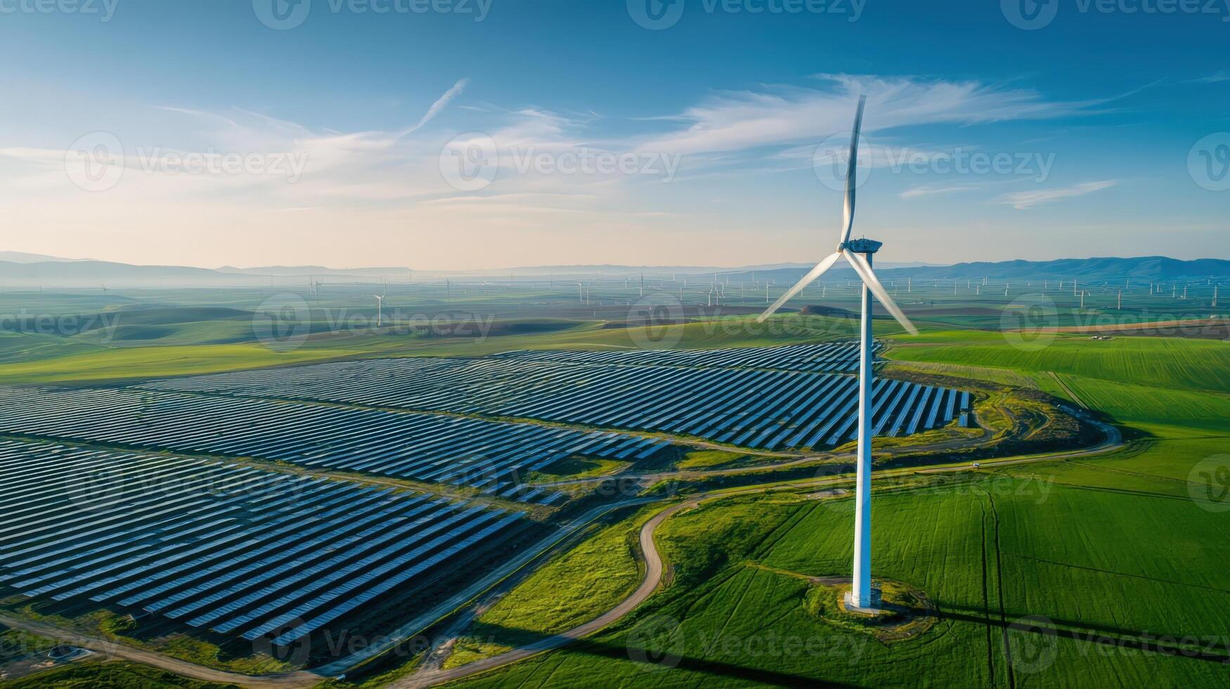 Renewable energy wind turbines and solar panels