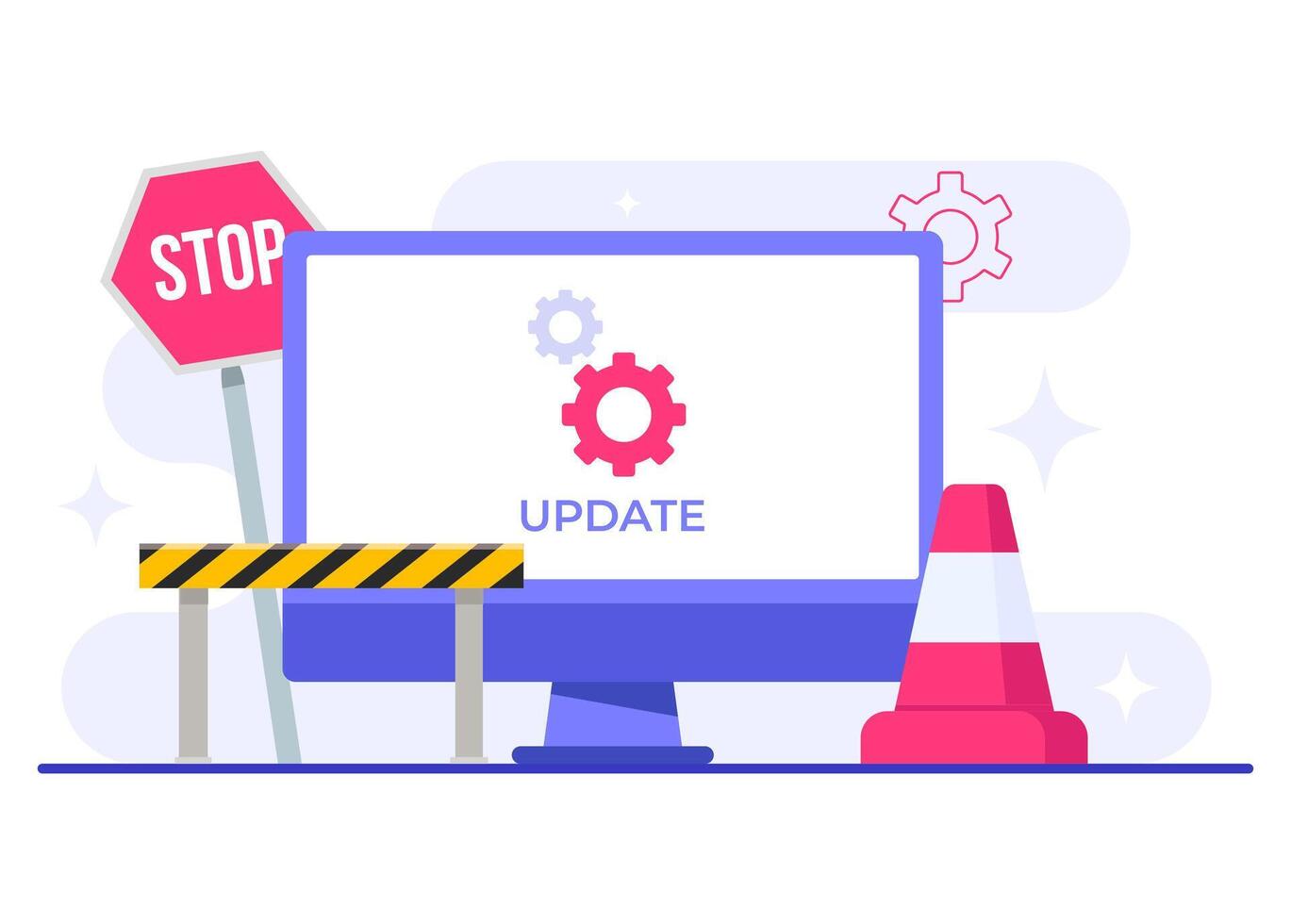 Maintenance work is being performed on the system, Computer with software  update screen flat illustration, update process, install software,  operating system 52978050 Vector Art at Vecteezy