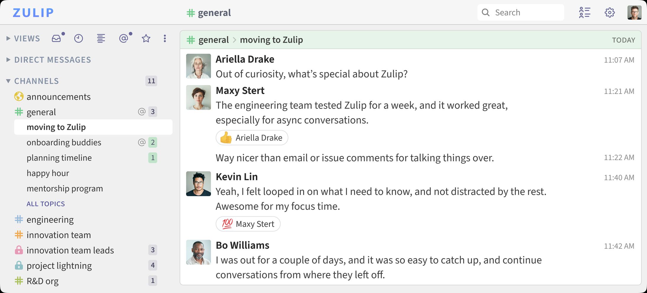 Zulip - Interfaz de chat organizado