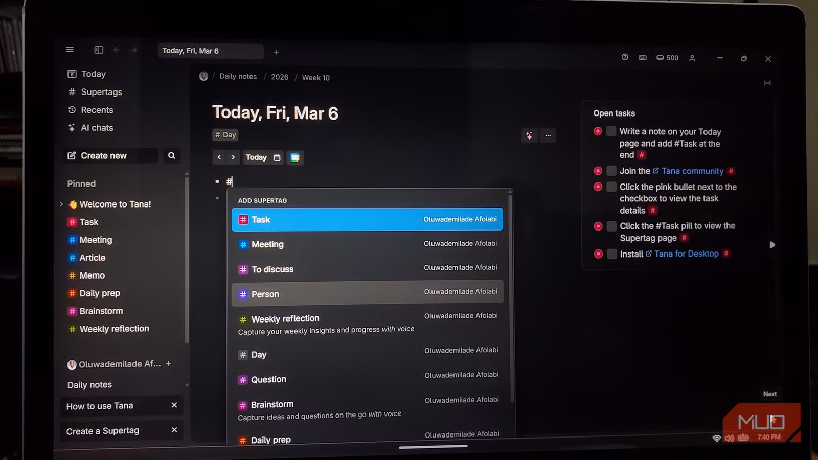 Tana AI Supertags Interface
