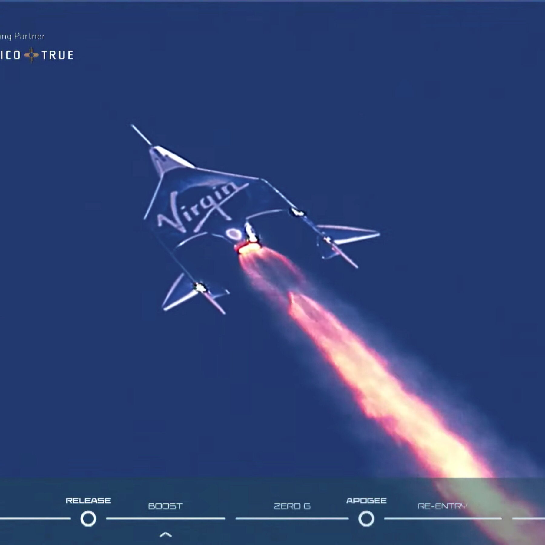 Nave VSS Unity da Virgin Galactic em voo suborbital