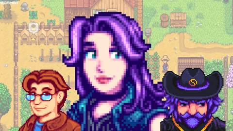 Stardew Valley character Abigail with purple hair in mines