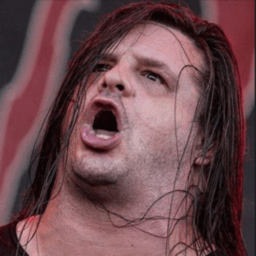 死亡金属乐队演出场景，深喉咆哮唱腔特写