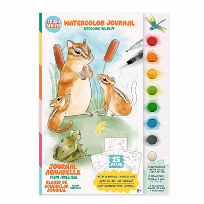 Bright Stripes Watercolor Journal Woodland Wildlife