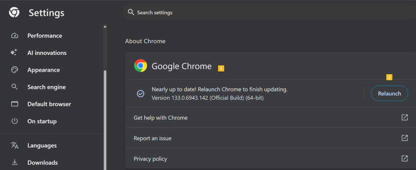 Chrome Settings Performance Menu Dark Mode Google Chrome dark mode settings menu showing Performance and AI options
