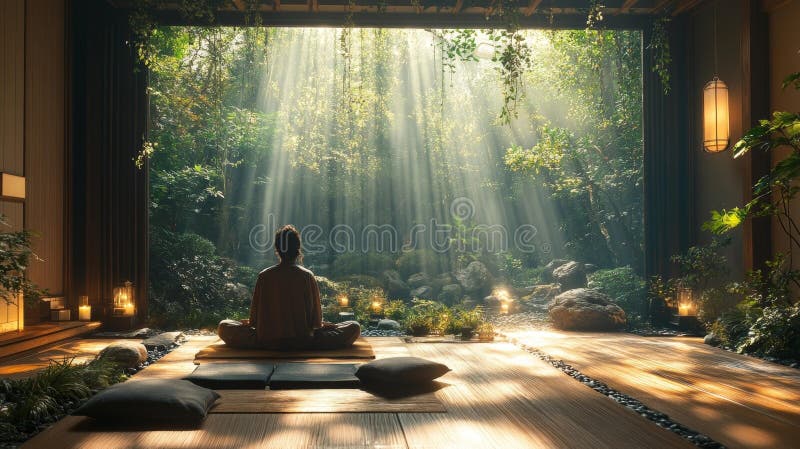 Serene meditation in forest light