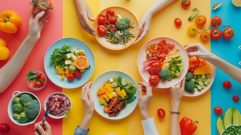 Colorful Plates of Healthy Food on a Vibrant Background. Concept of  Nutrition, Variety, and Healthy Eating Stock Photo - Image of nutritionist,  variety: 328062086