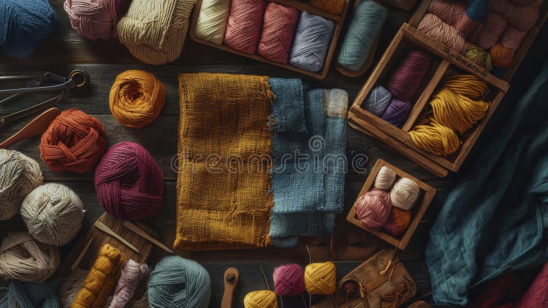 Artisan Crafting Supplies Flat Lay Cozy Workspace Handmade Materials Warm  Colors Top-down View Creative Inspiration Stock Illustration - Illustration  of workspace, arrangement: 350128523