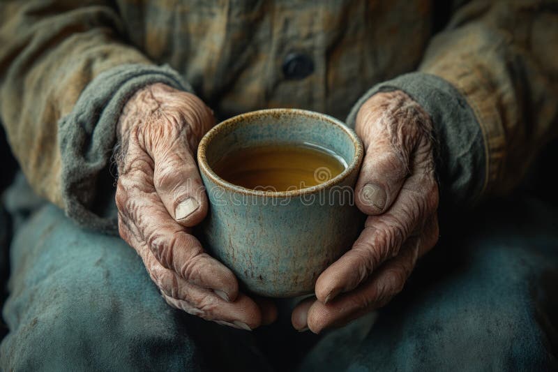 Comforting hands holding warm tea representing care