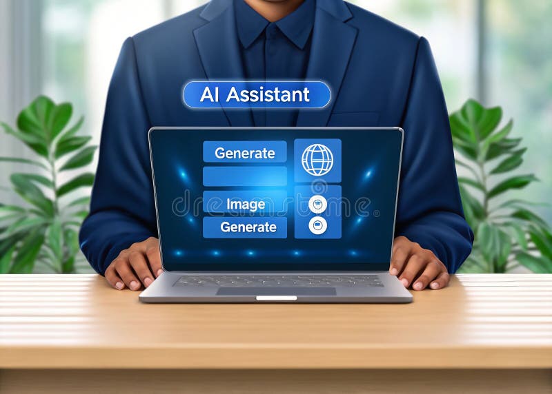 Professional working with AI assistant on laptop