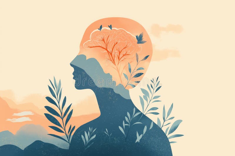 Ilustração representando saúde mental e bem-estar