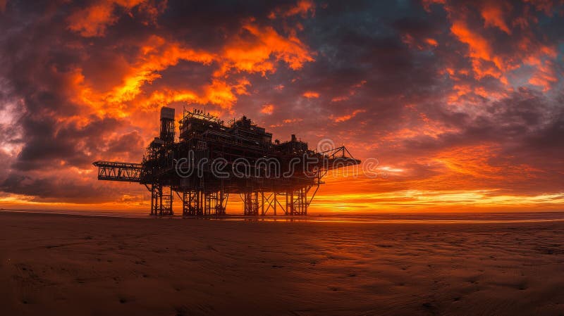 Offshore oil platform at sunset