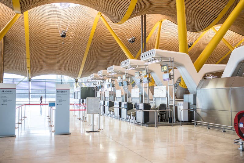 Modern airport check-in counters representing Lufthansa booking and reservation services