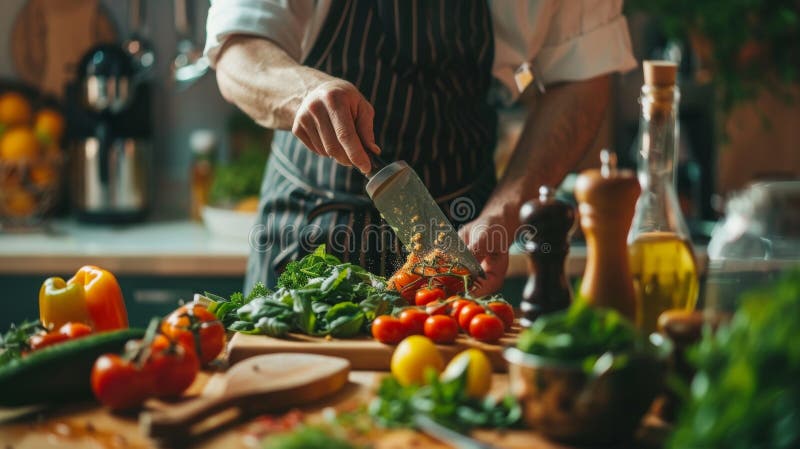 Chef Preparing Fresh Ingredients in a Kitchen Stock Image - Image of  tomatoes, kitchen: 356407551