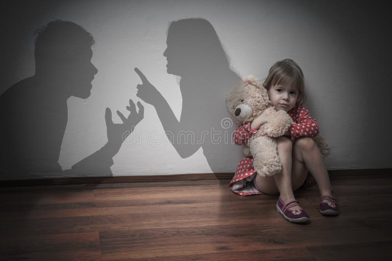 Sad child during family conflict