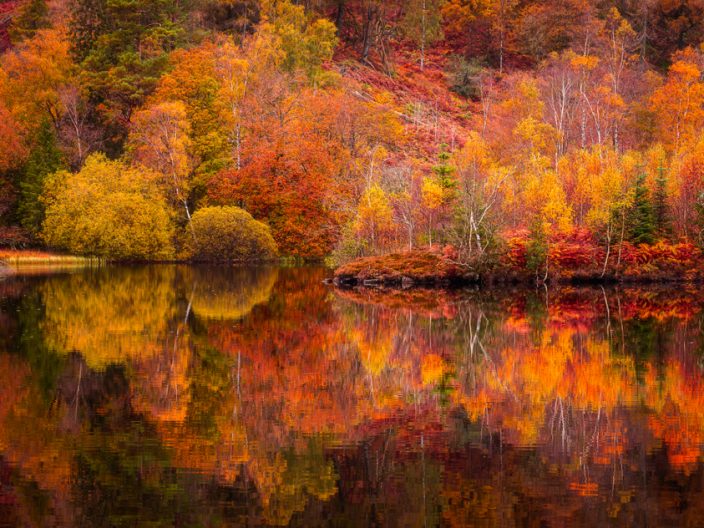Stunning autumn foliage reflecting on a lake in Europe