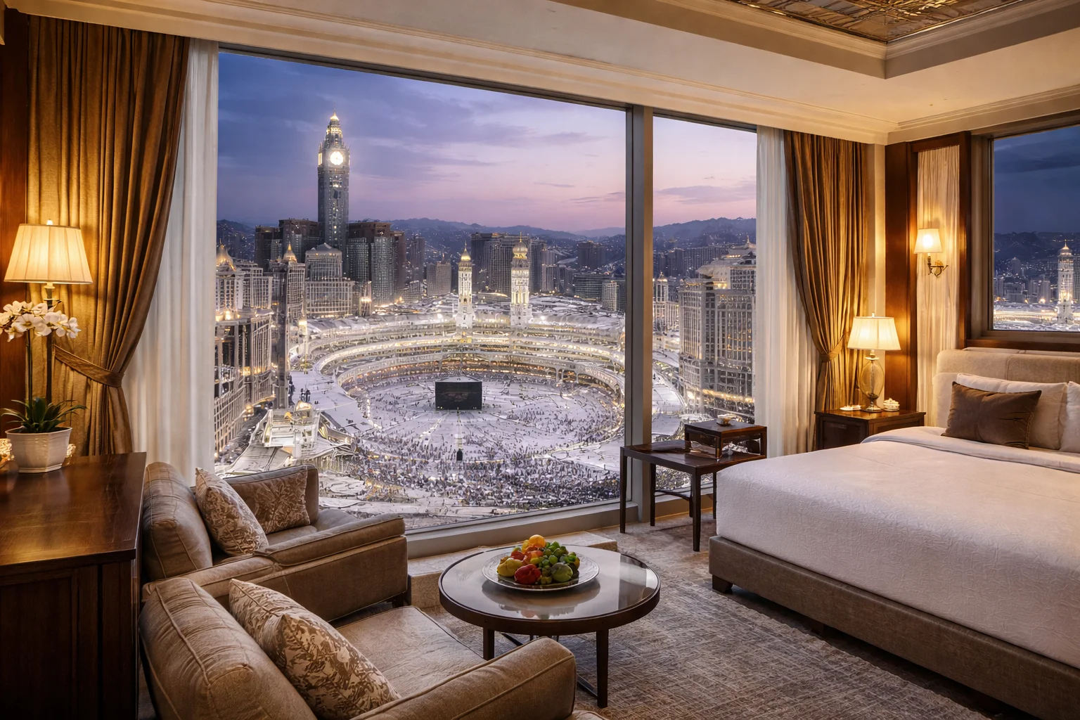 Luxury Umrah hotel room with Kaaba view in Makkah near Masjid al-Haram