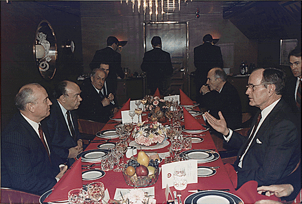 United States and Soviet Union leaders during Cold War summit meeting