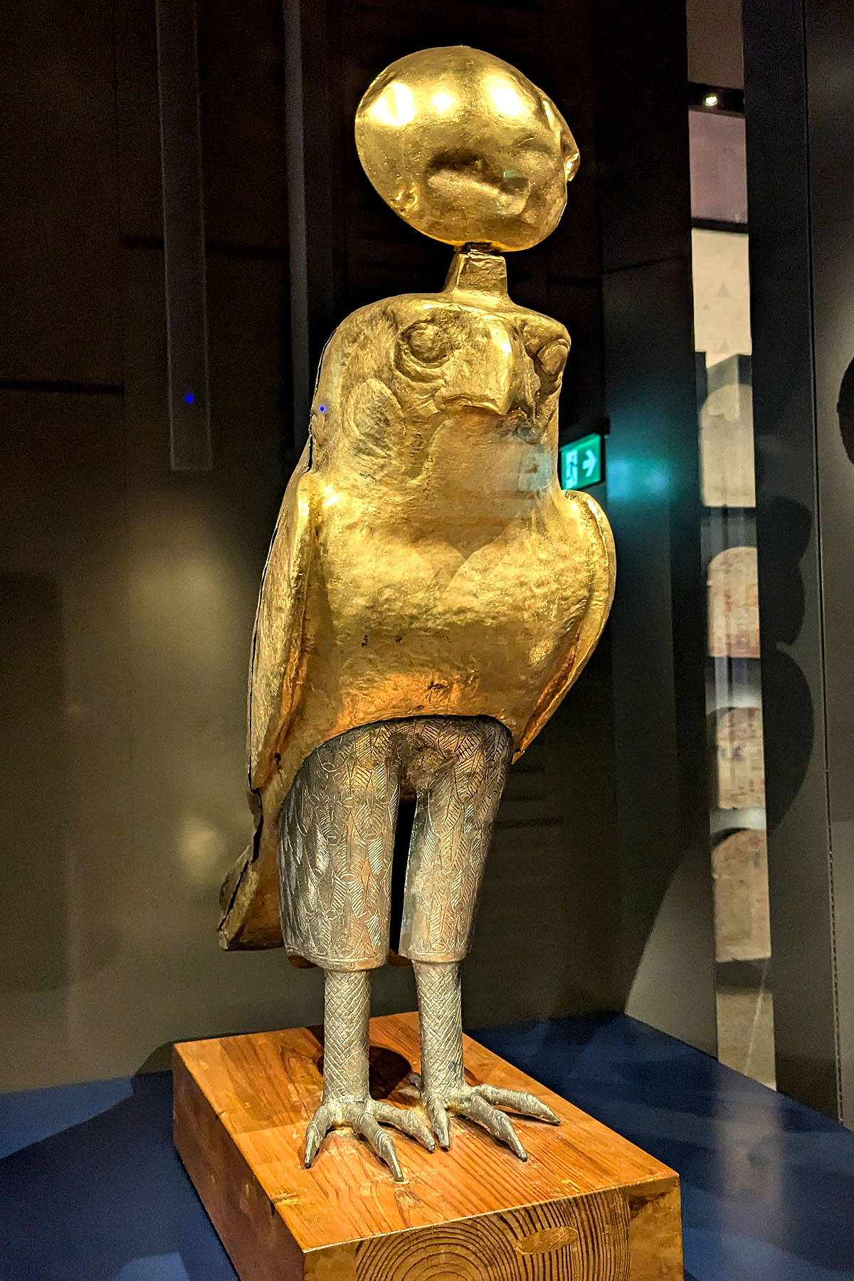Golden Horus statue displayed at the Grand Egyptian Museum in Cairo