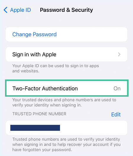 iPhone双重认证安全设置界面