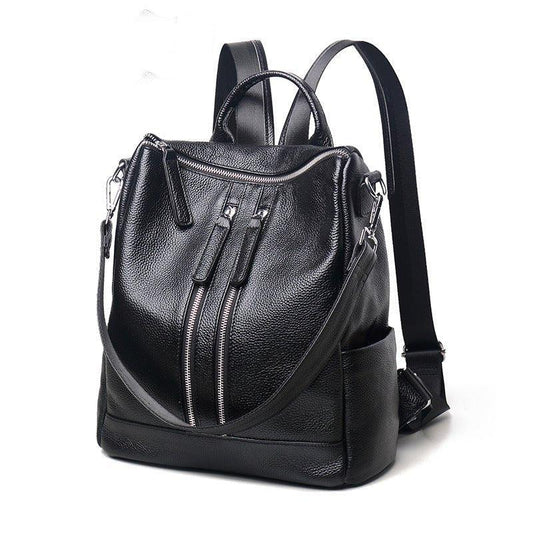 Woosir Black Genuine Leather Anti-Theft Backpack Purse