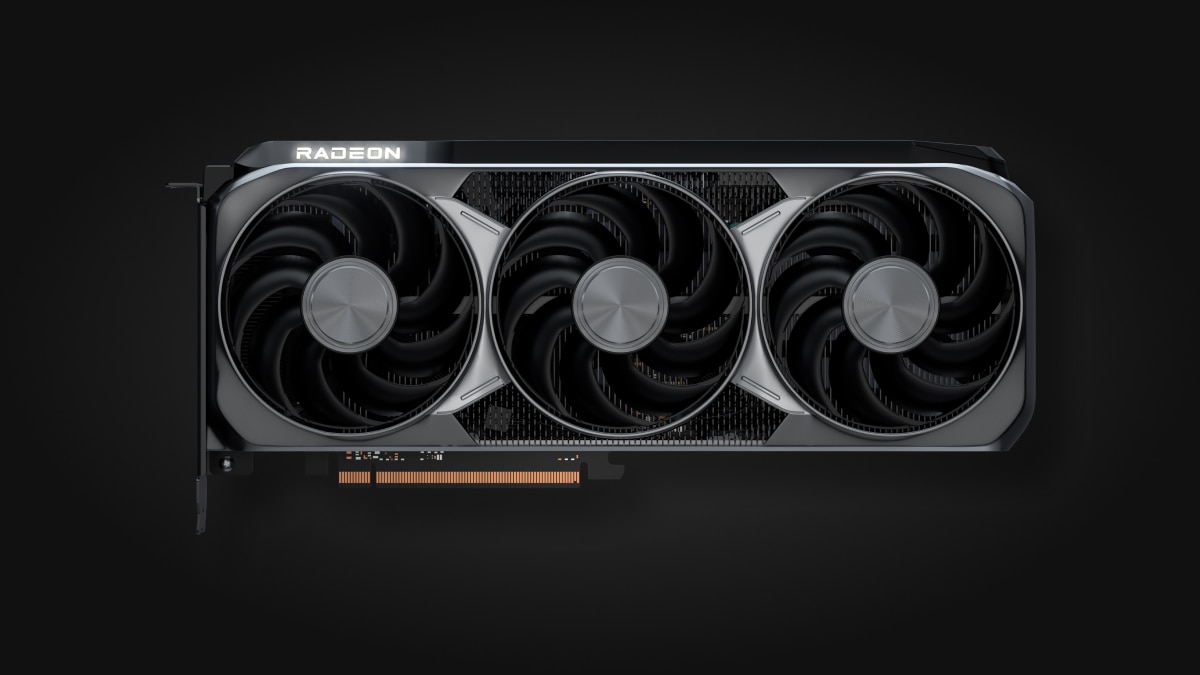 AMD Radeon RX 9070 XT dark background triple fan design