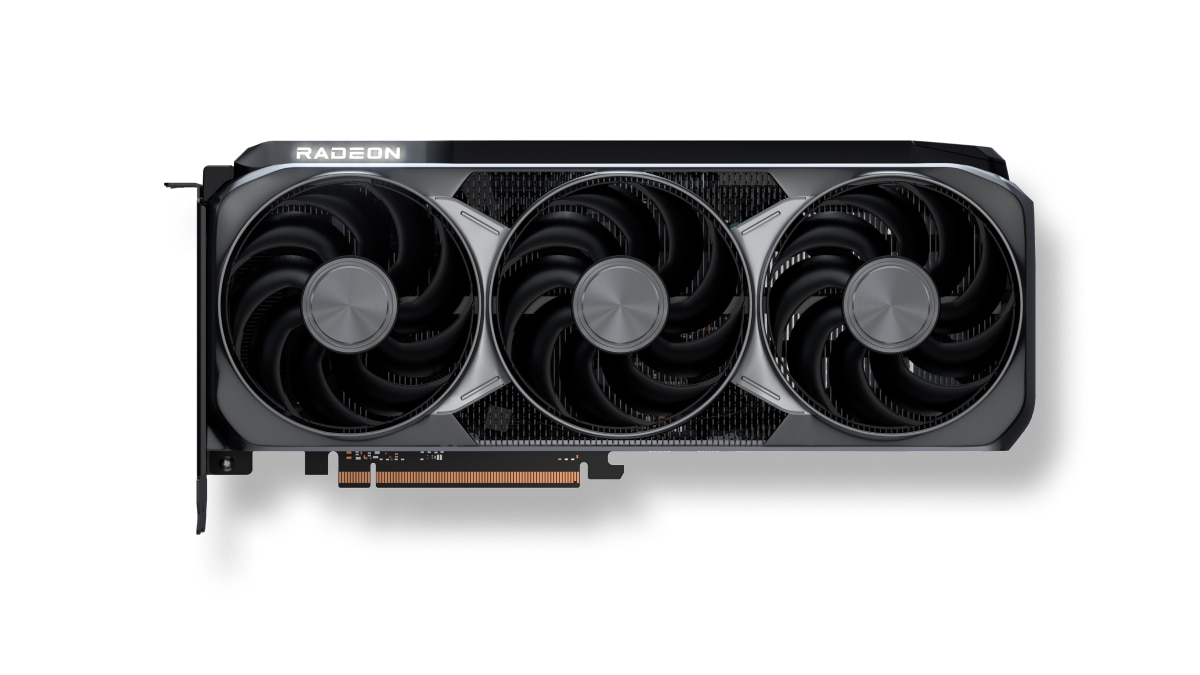 AMD Radeon RX 9070 XT reference design with triple axial fans and silver accents