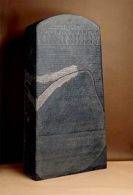 The Rosetta Stone artifact with inscribed text