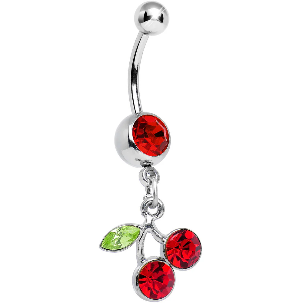 Ruby Red Cherry Dangle Belly Button Ring