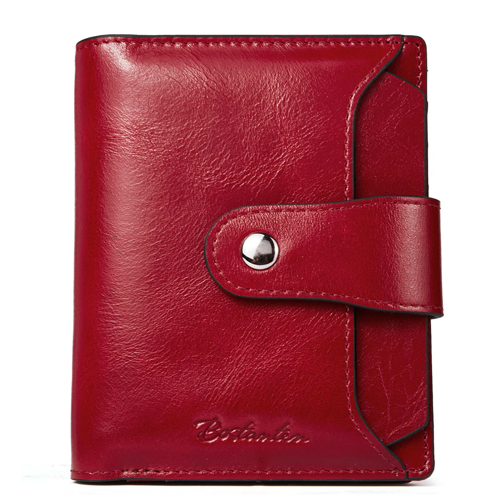 Bostanten Red Leather Tri-Fold Wallet
