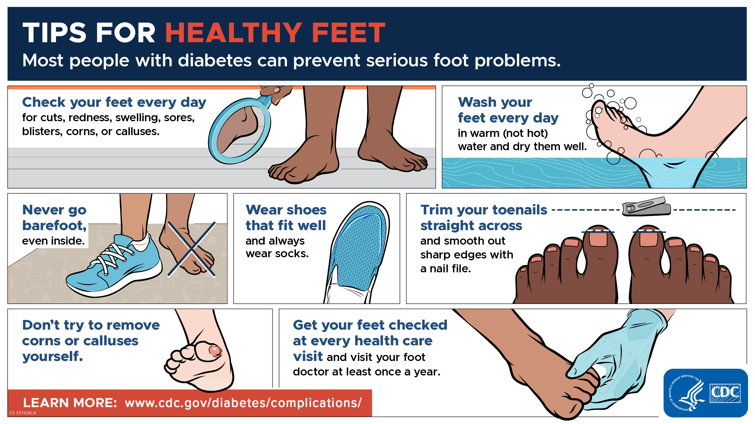 CDC infographic showing tips for healthy feet