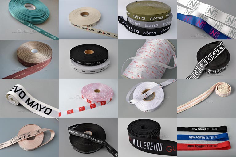 Assorted garment tapes and branded ribbons