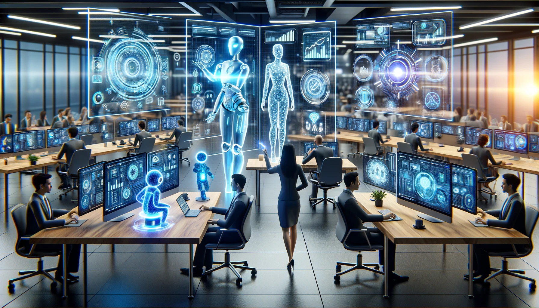 Human and AI working together in an office collaboration