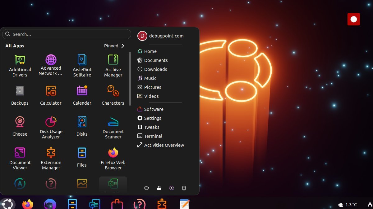 GNOME 美化示例 — 深色主题、自定义图标、Dock 栏