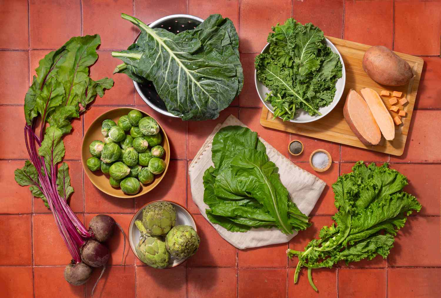 High fiber vegetables including leafy greens, broccoli, and Brussels sprouts