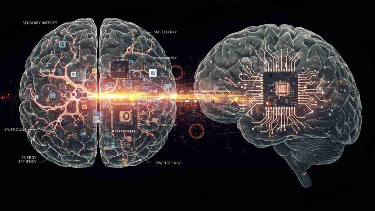 大脑神经网络与AI芯片融合示意图