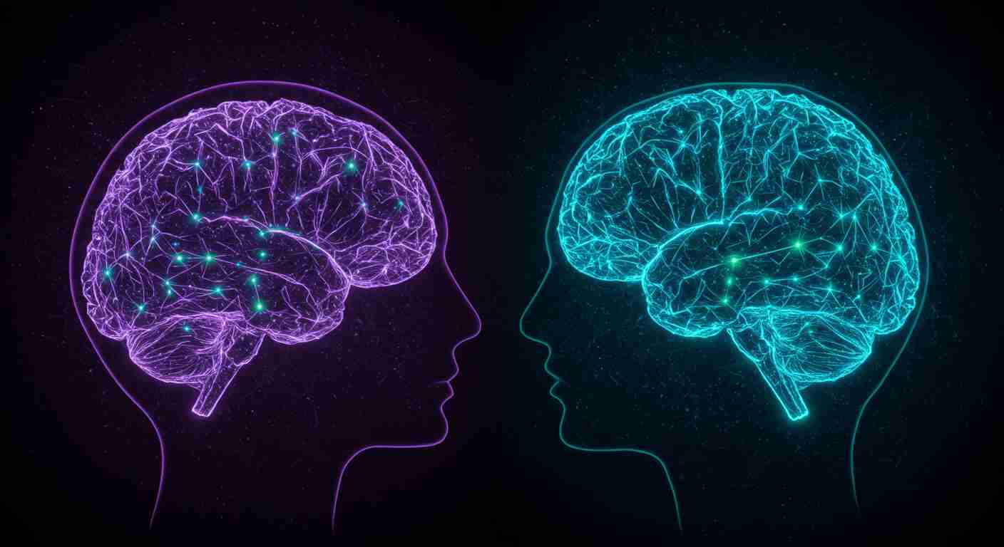 人工智能与人类大脑交互的抽象概念图