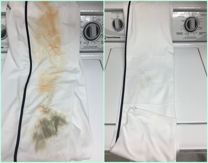 Natural stain remover before after on baseball pants
