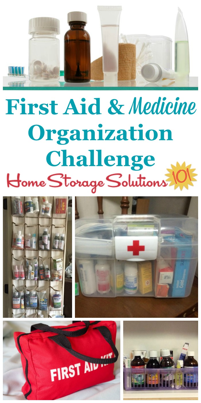 Organized medicine and first aid supplies for home