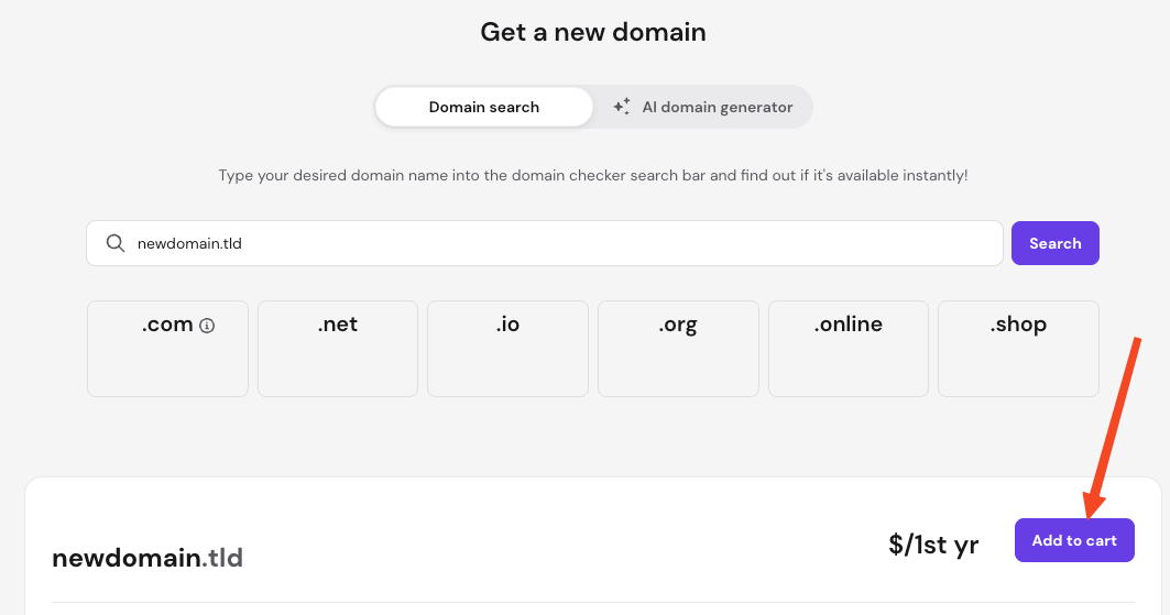 Hostinger Domain Search Interface